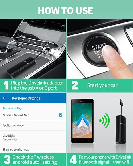 El adaptador inalámbrico Android Auto para automóvil convierte Android Auto con cable a inalámbrico, adaptador AA inalámbrico 2024 para teléfono Android, enchufe USB tipo A