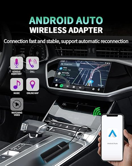 El adaptador inalámbrico Android Auto para automóvil convierte Android Auto con cable a inalámbrico, adaptador AA inalámbrico 2024 para teléfono Android, enchufe USB tipo A